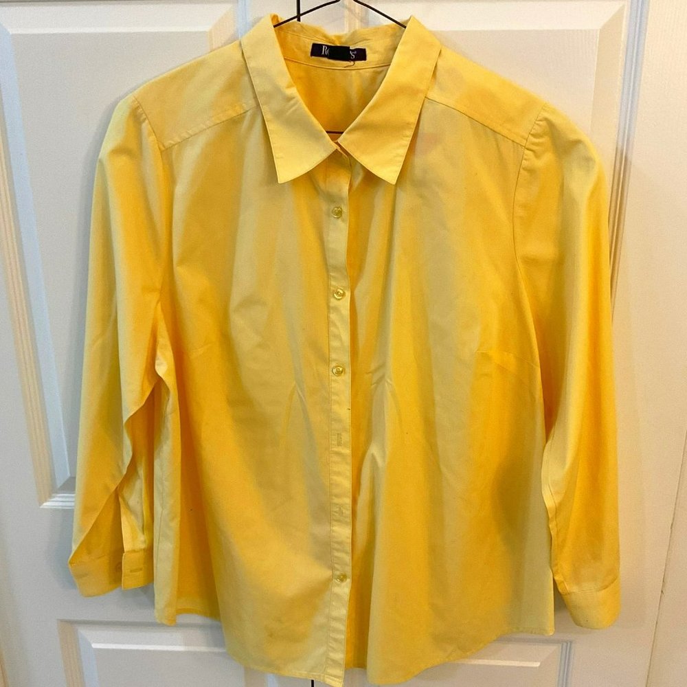Long sleeved button up yellow plus size 22W shirt by Roaman's